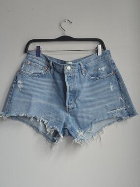 Classic Light Blue Distressed Denim Shorts - Women's